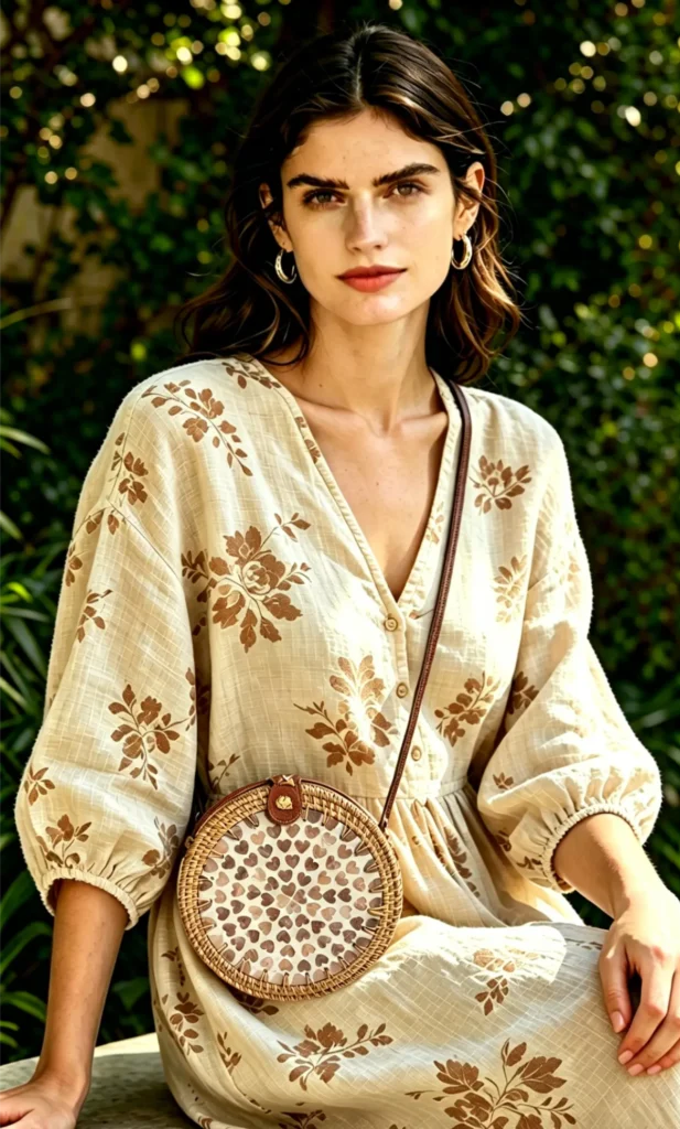 round rattan bag for boho chic outfit