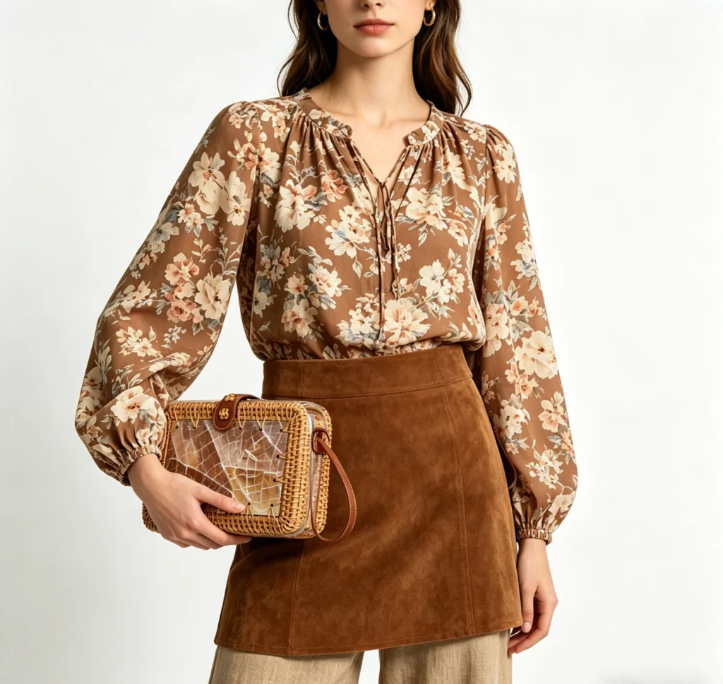 rectangular rattan shells bag for boho chic outfit