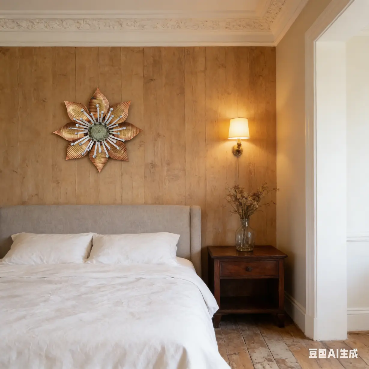 Handmade Golden Floral Metal Wall Decor - Image 3