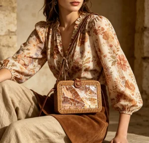 Handwoven Rectangular Rattan Marble Bag-outfit
