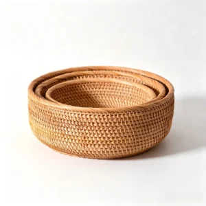 handwoven rattan basket-front view