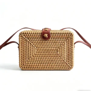 Classic Rectangular Handwoven Rattan Bag - front view