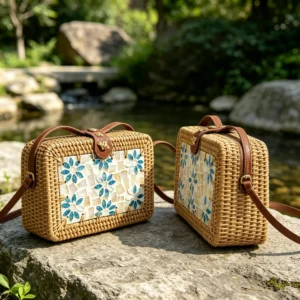 Handwoven Rattan Rectangular Crossbody Bag