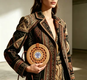 Handwoven Round Rattan Pierced-Ceramic Bag 