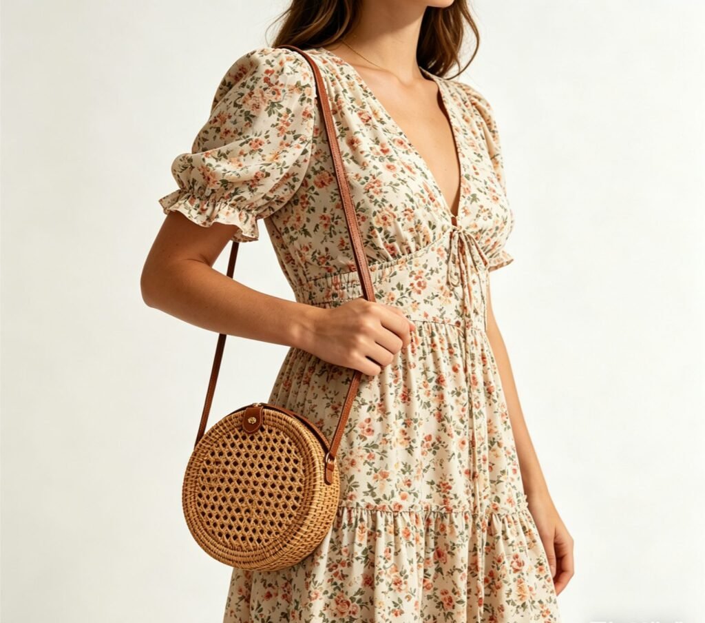 round rattan mesh bag for retro look