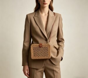 Rectangular Rattan Mesh Bag outfit