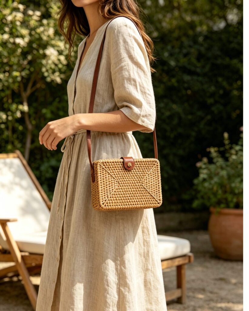 rectangular rattan classic bag for retro look