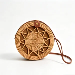 Star Round Handwoven Rattan Bag-front view