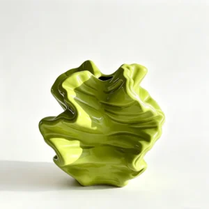 front view of Wavy Green Ceramic Vase
