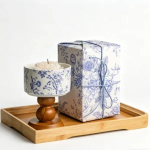 Blue and White Porcelain Petal-Shaped Scented Candle