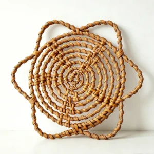 front view of Boho Spiral Sunflower handwoven Rattan Wall Decor