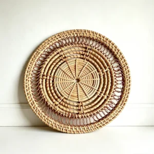 front view of Vintage Round Openwork Rattan Wall Decor