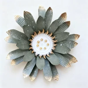 Front view of handmade Green Sunflower Metal Wall Decor