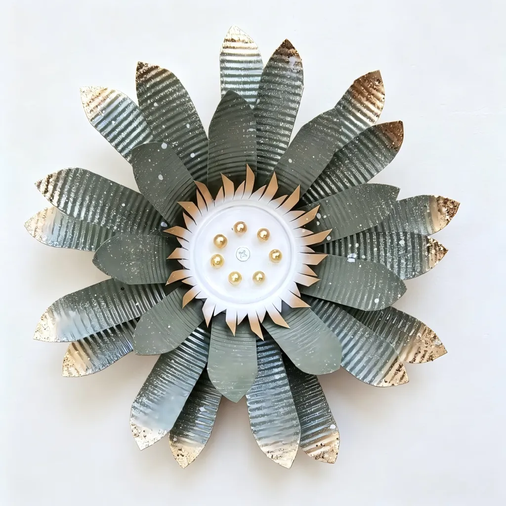 Front view of handmade Green Sunflower Metal Wall Decor