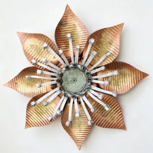 Front view of handmade golden floral metal wall decor