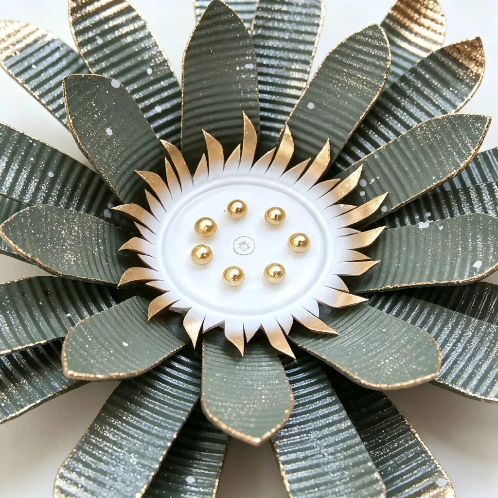 Detailed view of Handmade Green Sunflower Metal Wall Decor
